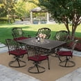 thumbnail image 6 of MEETWARM 7-Piece Outdoor Patio Dining Set, All-Weather Cast Aluminum Patio Conversation Set for Backyard Garden Deck with 6 Cushioned Swivel Rocker Chairs, 1 Rectangular Table, Chili Red, 6 of 7