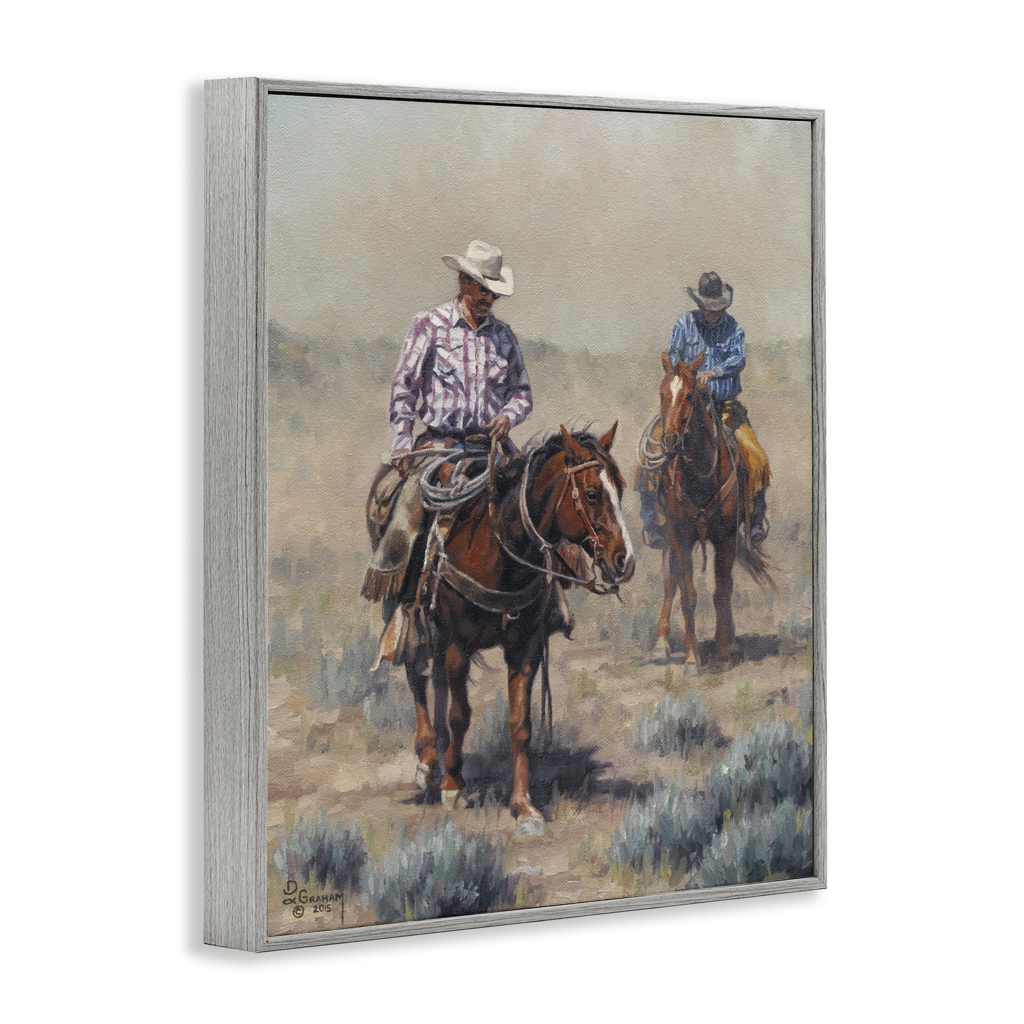 Stupell Industries Dust Bowl Cowboys Animals & Insects Painting Gray Framed Art Print Wall Art, 16 x 20