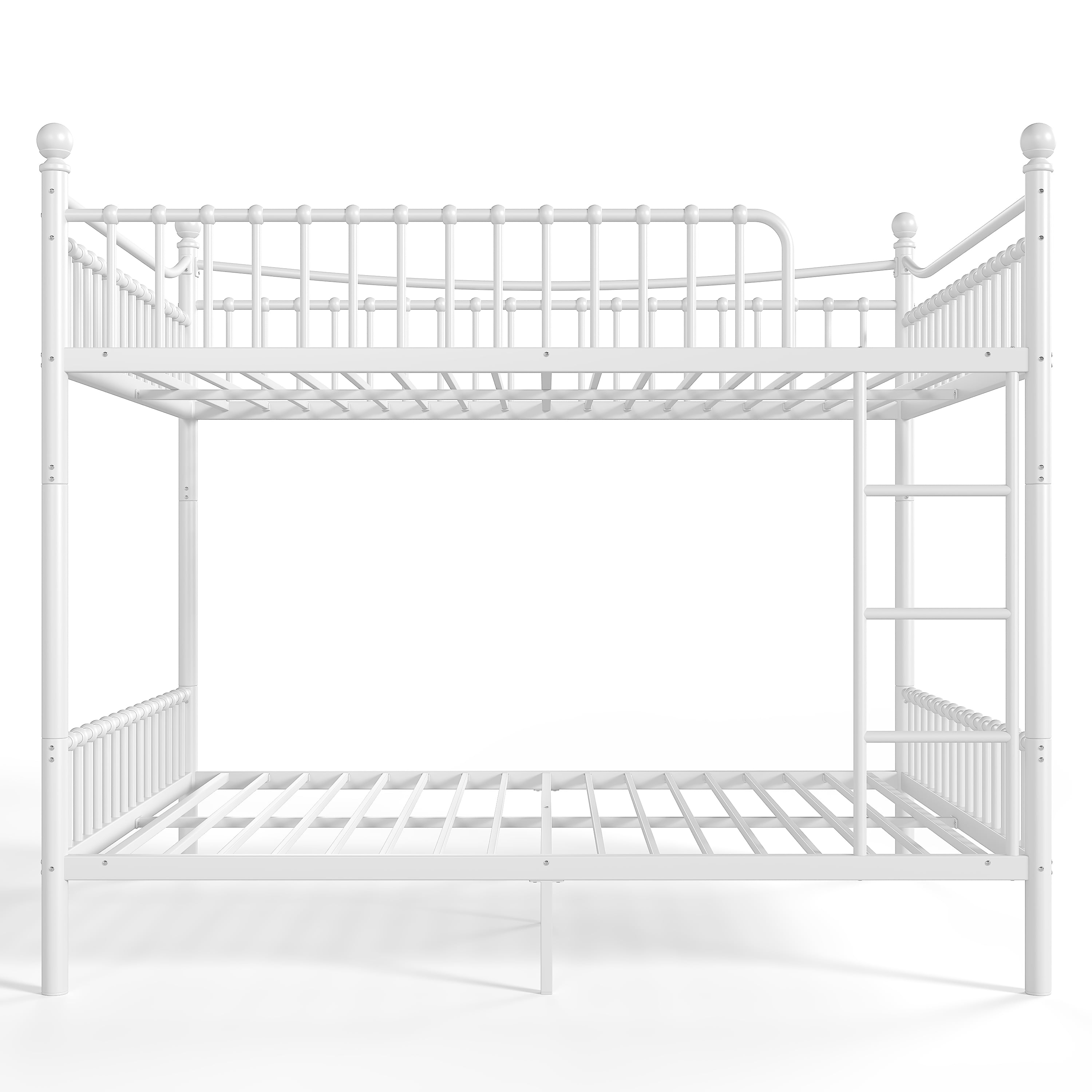 Queen Over Queen Metal Bunk Bed 87.8 Inch, Curved Guardrail Round Tube Frame for Kids Teens Adults, No Box Spring Needed, White