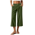 thumbnail image 2 of Women's Corduroy Culottes Wide Leg Cropped Pants Button Fly High Waisted Casual Capri Trousers with Pockets Flattering Vintage Style for Summer Everyday Wear, 2 of 9