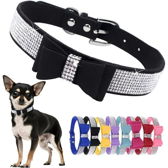Bow Tie Rhinestone Dog Collar Cute Sparkling Crystal Diamond Puppy Kitten Pet Cat Collar for Small Medium Dogs Cats,1PC