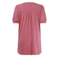 thumbnail image 3 of DuoJiaJ Women's Puff Short Sleeve Boho Shirts Casual V Neck Floral Solid Summer Blouse Pleated Casual Tunic Top Women's Button Down Shirts Pink L, 3 of 4