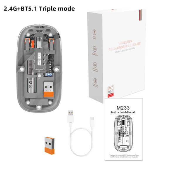 Ratón Bluetooth transparente inalámbrico, ligero y recargable, apto para teléfonos móviles Apple, Huawei y portátiles