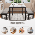 thumbnail image 5 of PAPROOS Dining Table Set for 4, 3-Piece Kitchen Table Set with 2 Velvet Benches, Kitchen Table Set with Faux Marble Tabletop, Metal Frame, Modern Dining Room Set for Home Cafeteria Bar, Gray+White, 5 of 8