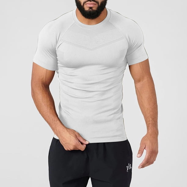 pstuiky camisetas de hombre, Camiseta deportiva informal de manga corta con cuello redondo y color liso para hombre camisas casuales para hombre xl