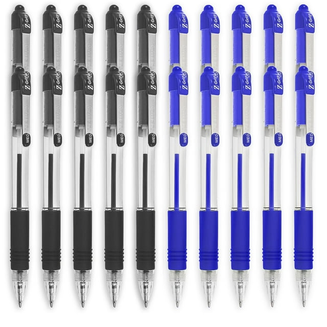 Zebra Z-Grip Retractable Ballpoint Pen - 1.0mm Nib - Economy Pack of 20 - Black and Blue Ink