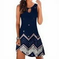 thumbnail image 5 of Robe Bohème Femme Vêtements de Plage Robe Mini Sans Manches, Robe Mini Bleu Marine, Rayé, L, 5 of 5