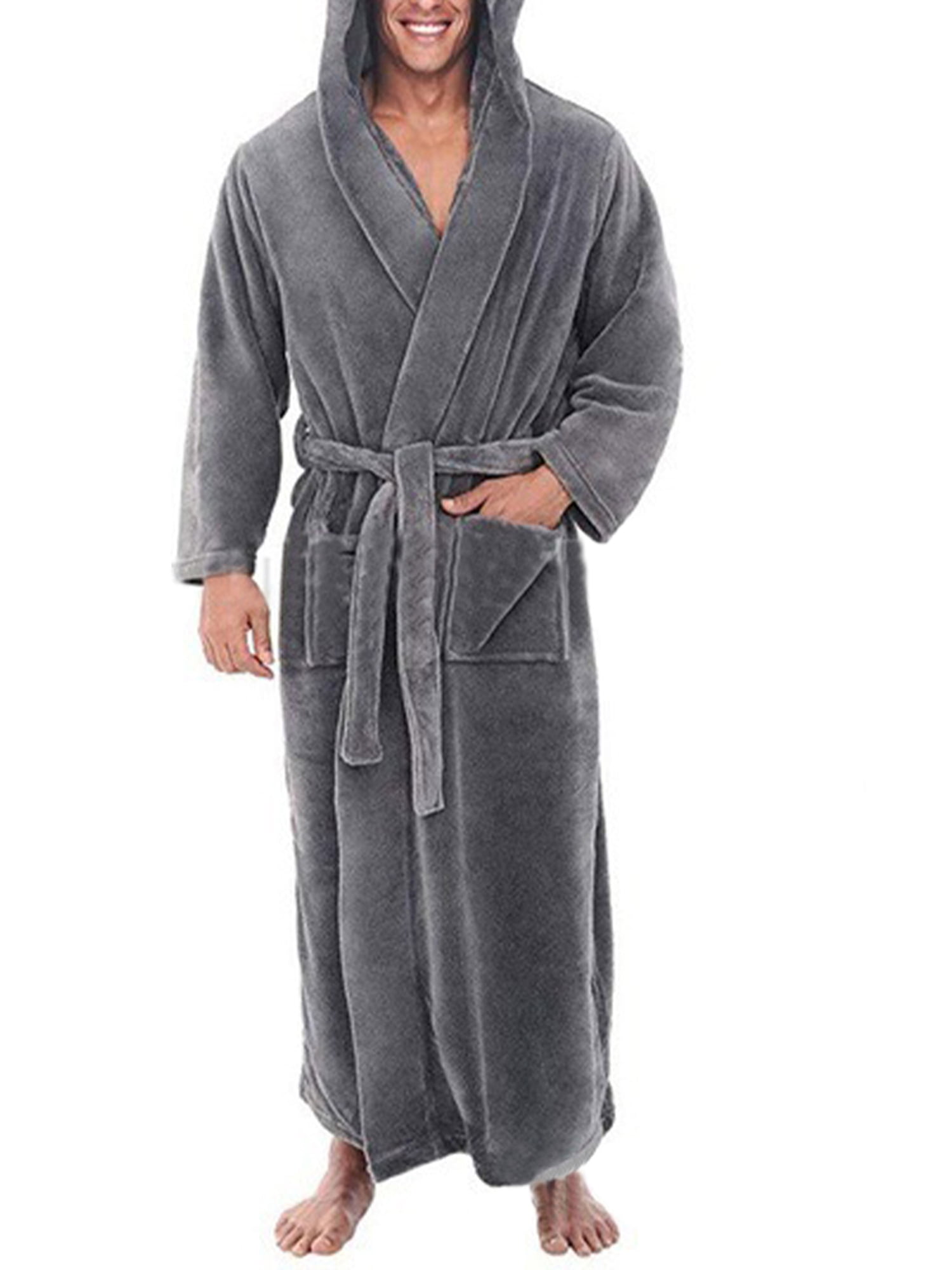 MENS HOODED TOWELLING COTTON ROBE DRESSING GOWN BATHROBE GIFT SIZE M/XL NEW 