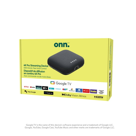 Onn. 4K Pro Streaming Device with Google TV Hands-Free Voice Control & Dolby Atmos/Dolby Vision