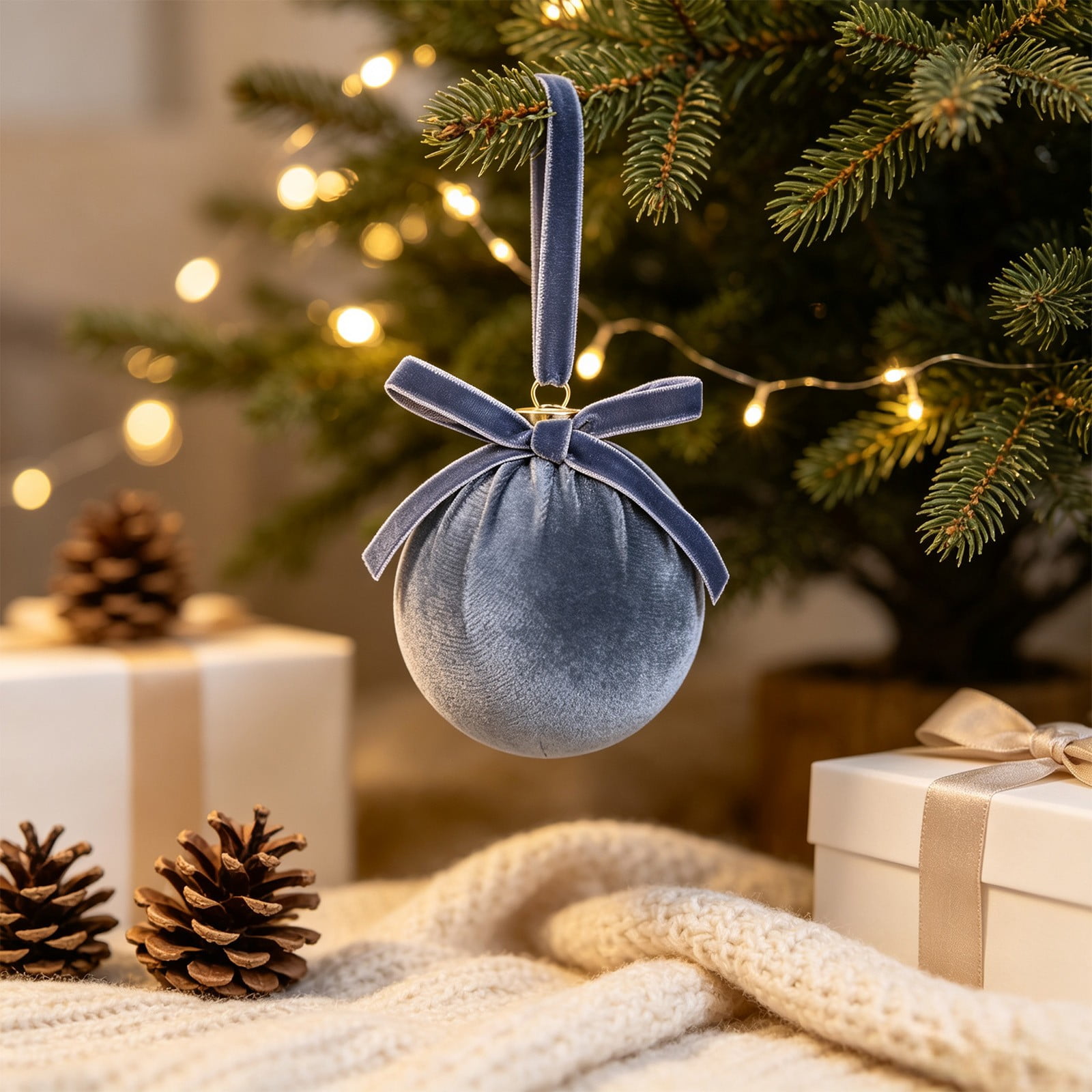Velvet Christmas Ball Ornament Soft Plush Hanging Tree Decoration With Elegant Bow And Reusable Holiday Accent For Christmas Tree Home Mantel Wreath Window Festive Display