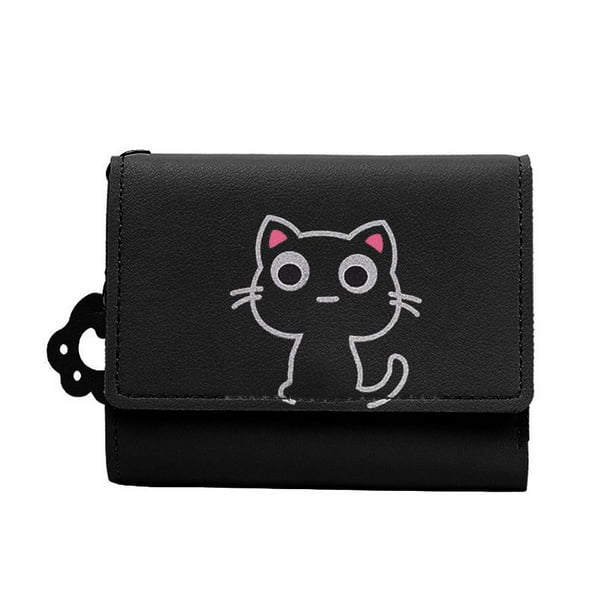 SSKFHGI Blue New Cartoon Cute Wallet Women'S Short Three-Fold Cat