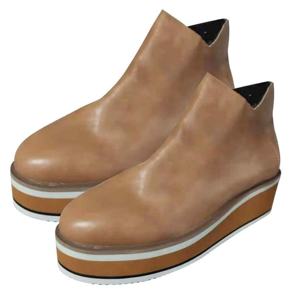 Round Toe, Casual Fashion for Women Solid Color Khaki Wedge Ankle Boots