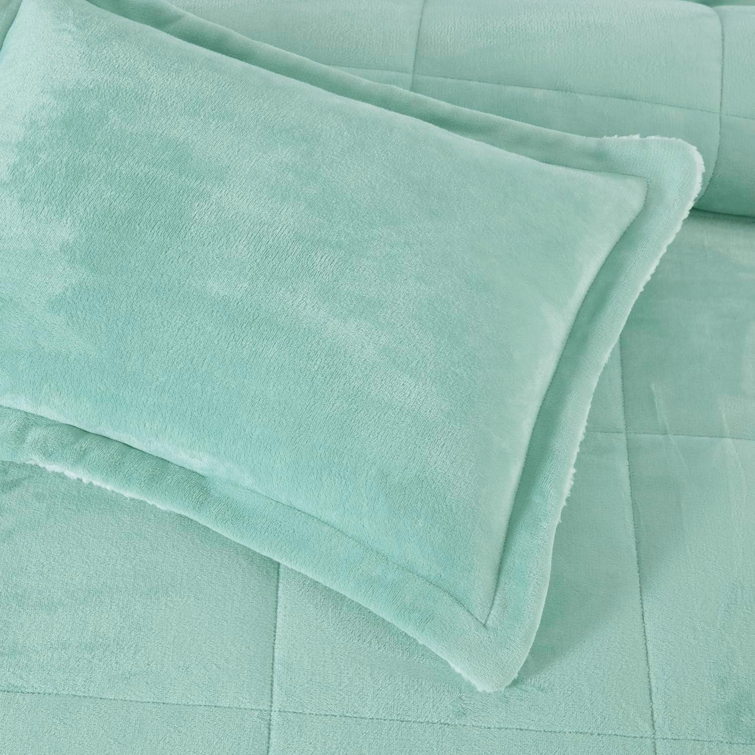 Chezmoi Collection Ultra-Soft Micromink Sherpa King Size Comforter Set with 2 Pillow Shams, Reversible Plush Bedding Comforter 3-Piece, Aqua