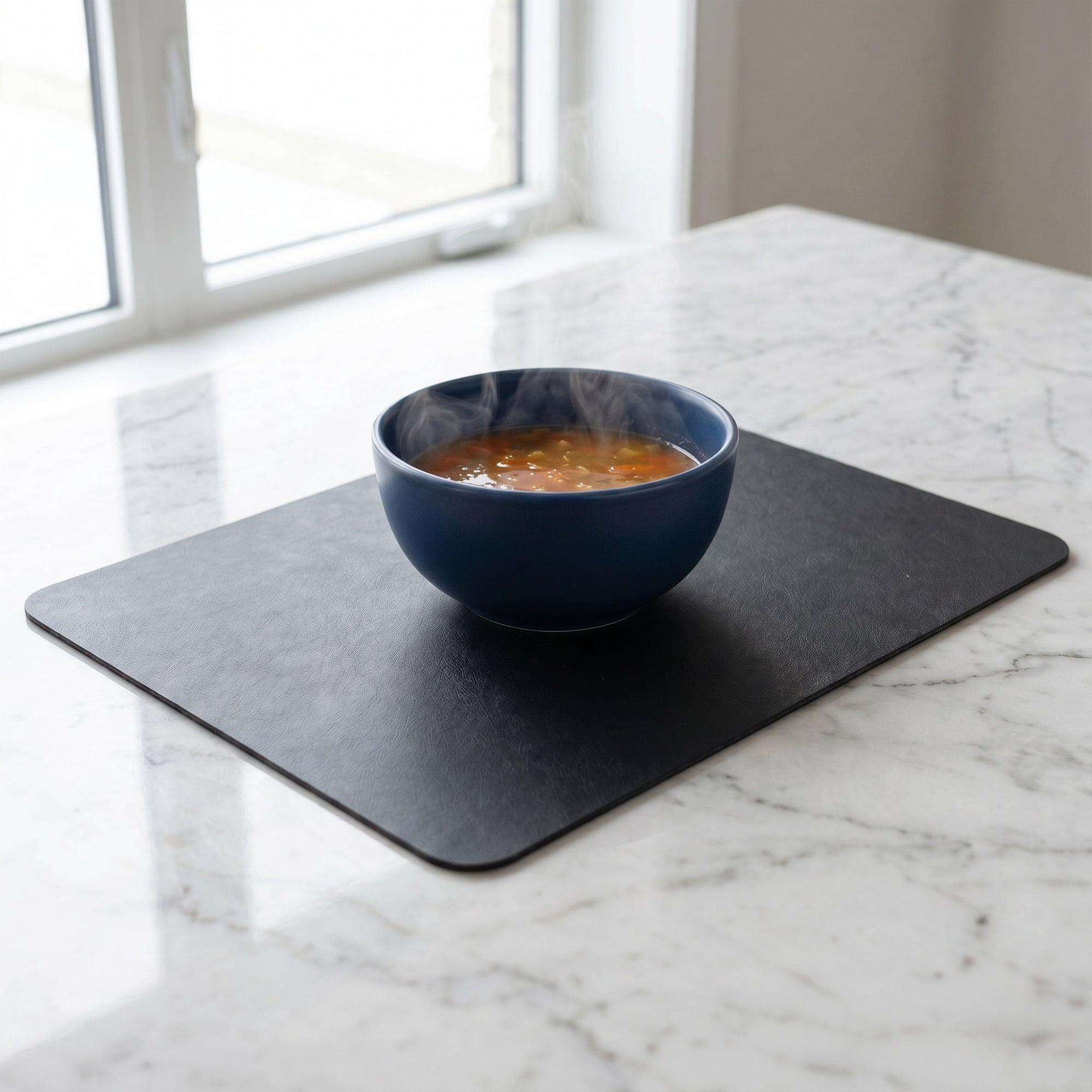 Unique Bargains 6 Pack Faux Leather Placemats for Kitchen Dining Table Decor Black 17"x12"