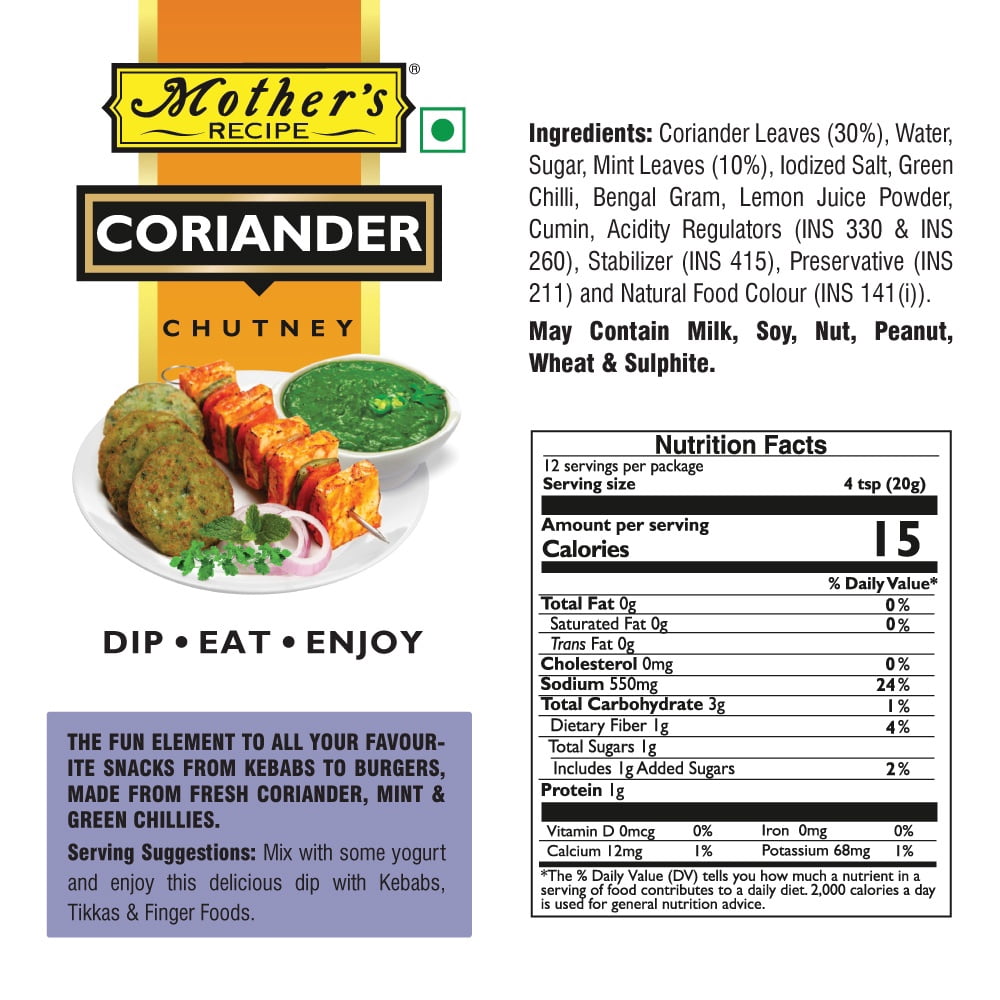 (3 pack) Mother's Recipe Coriander Chutney 250gm