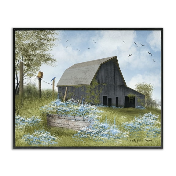 Stupell Industries Blue Floral Country Garden Landscape & Nature Painting Black Framed Art Print Wall Art, 30 x 24
