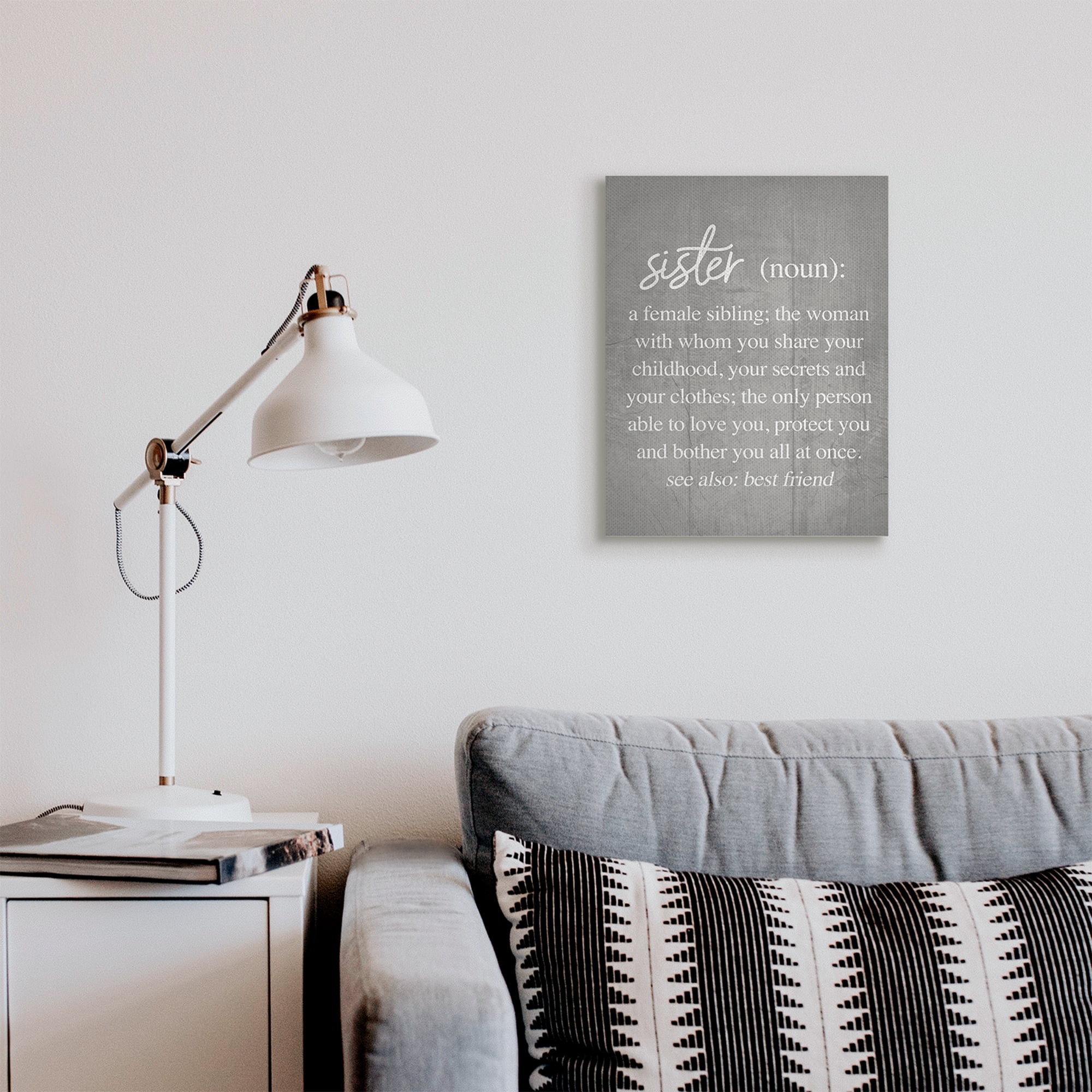 Stupell Industries Sister Definition Family Inspired Phrases Grey Pattern Inspirational Painting Gallery Wrapped Canvas Art Print Wall Art, 16 x 20