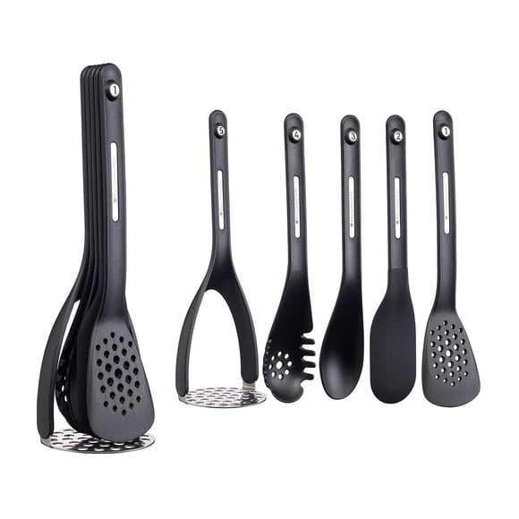 KitchenCraft MasterClass Smart Space Nesting Magnetic Kitchen Utensil Set, Silicone, Black, 9 x 9 x 30 cm, Pack of 5