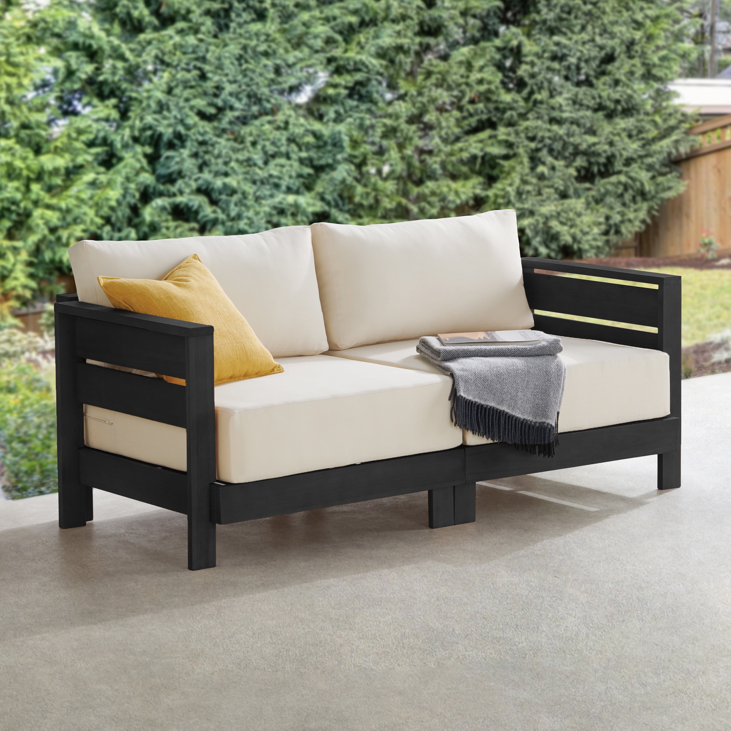 Alaterre Furniture Barton Outdoor Patio Loveseat - Eucalyptus Wood Loveseat (Black)
