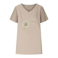 thumbnail image 4 of WREESH Women's Summer Cotton Linen T-Shirt Loose Fit V-Neck Short Sleeved Graphic Top Khaki, 4 of 6