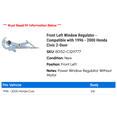 thumbnail image 2 of Front Left Window Regulator - Compatible with 1996 - 2000 Honda Civic 2-Door 1997 1998 1999, 2 of 2