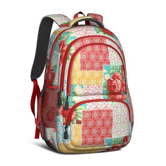 Pioneer Flower Backpack for School,Cute School Bag,Schoolbag with Adjustable Shoulder Straps & Padded Back,16.9 Inch