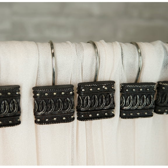 Rustic Faux Silver Multi Horseshoes Charm Bathroom Shower Curtain Hooks 12pk