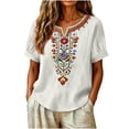 thumbnail image 2 of RQYYD Womens V Neck Floral Embroidered Short Sleeve Blouse Casual Loose Fit Tunic Top for Summer Daily Wear, 2 of 7
