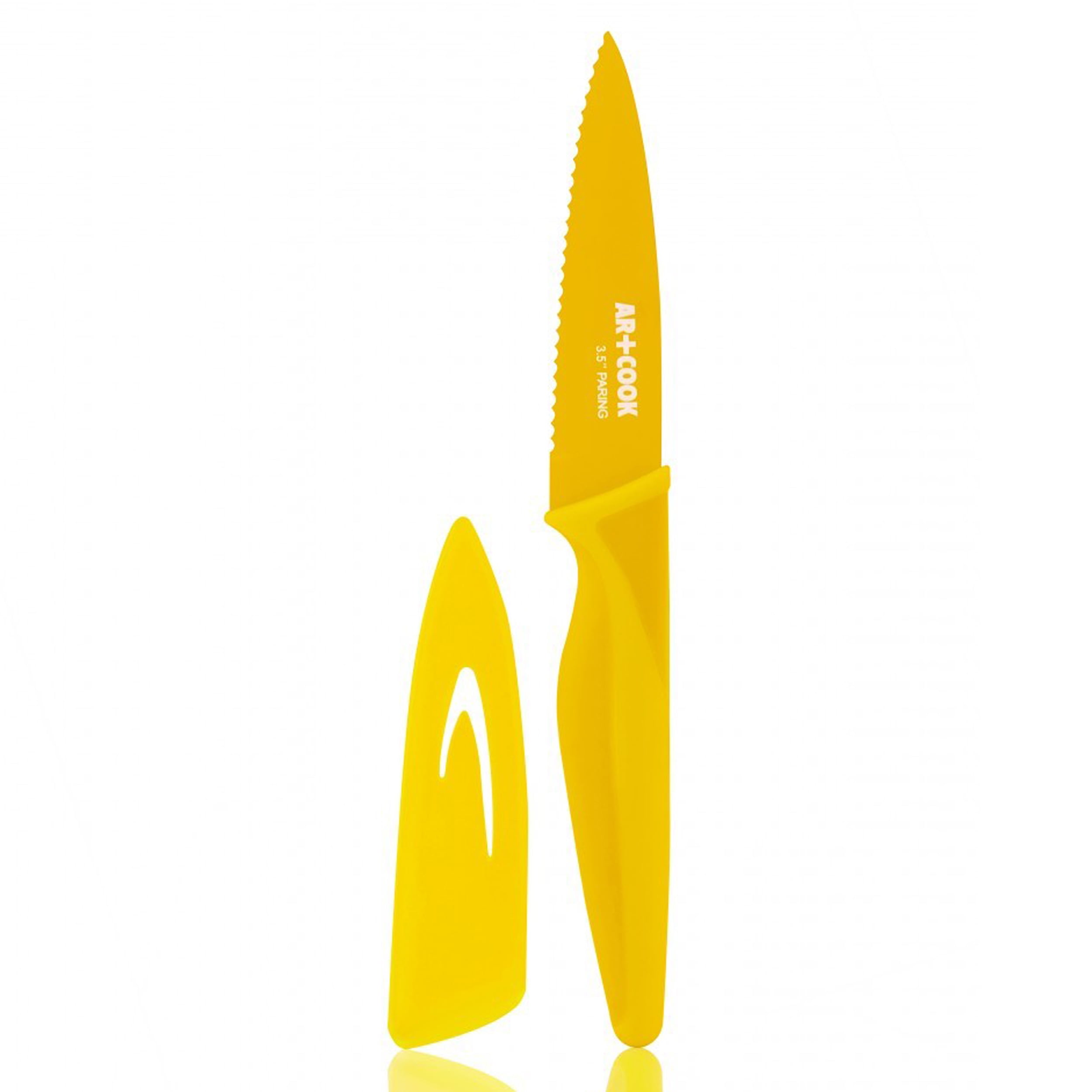 Art and Cook 3.5" Serrated Small Yellow Paring Knife with Blade Cover