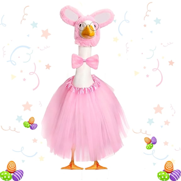 Easter Porch Goose Outfits for Cement Goose 23" Lawn Goose Statue Clothes Bunny Hat Egg Tutu Collar Bandana for Goose Easter Party Porch Goose Outfits(Bunny Hat Bow Tie Skirt,C)