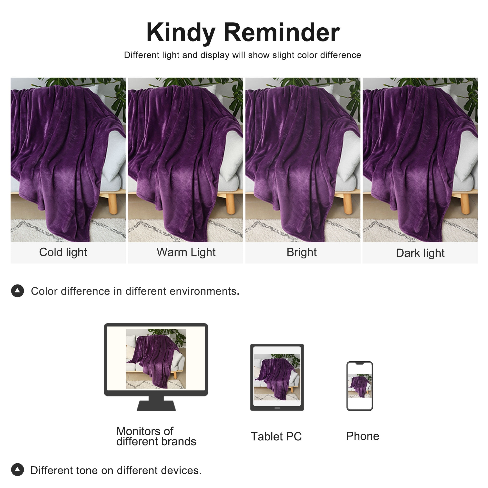 REGALWOVEN 1 Pcs Home Warm Soft Microplush Fleece Solid Throw Blanket Dark Purple 78" x 90"