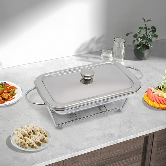 Premium Stainless Steel Chafing Dish with Tempered Glass, Fuel Holders, and Anti-Slip Feet – Perfect for Restaurants, Hotels, and Parties – 2L/0.5Gal Capacity