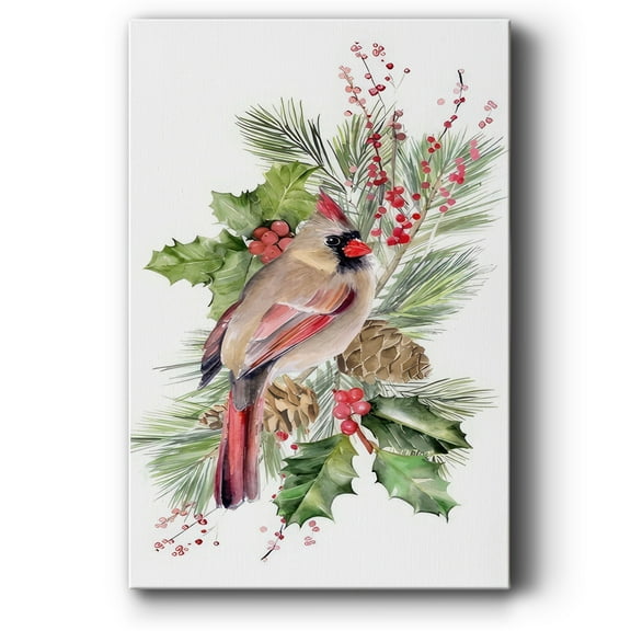 Cardinal Holly Christmas Collection B- Gallery Wrapped Canvas