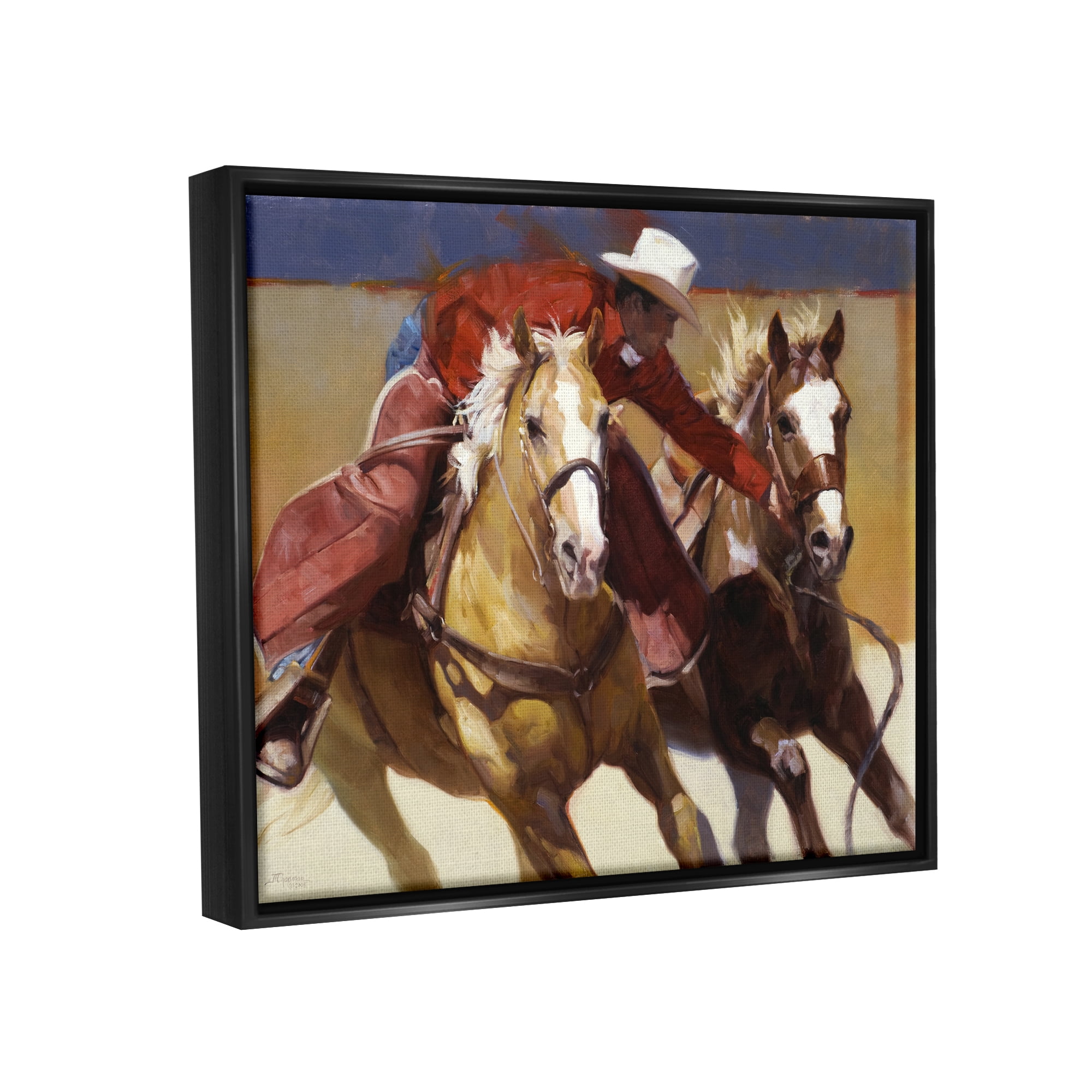 Stupell Industries Rodeo Cowboy Painting Animals & Insects Painting Black Floater Framed Art Print Wall Art, 21 x 17