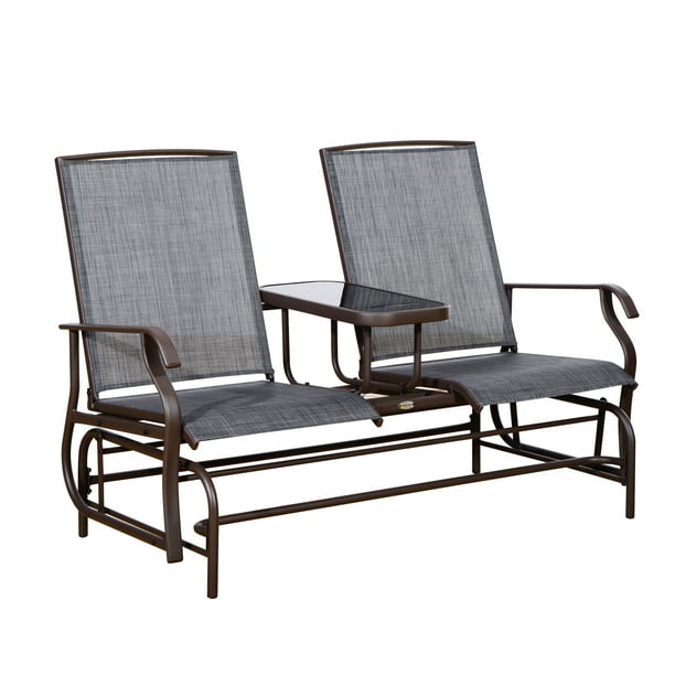 2 Person Outdoor Mesh Fabric Patio Double Glider Chair W Center Table Walmart Com Walmart Com
