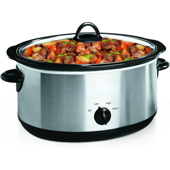 7 Quart Oval Manual Slow Cooker, Stainless Steel (SCV700-S-BR), Versatile Cookware for Large Families or Entertaining