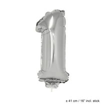 Funny Fashion Number 1 Solid Shape Metallic Silver 16" Graduation Number Foil Air-Fill Balloon w Stick