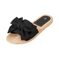 thumbnail image 2 of Bow Accent Espadrille Slide Sandals, Women's Bowknot Raffia Decor Flat Sandals, Round Toe Slip-On Summer Shoes, Fashion Comfortable Ladies Beach Shoes, Lightweight Women Sandals Vacation, Black 7.5, 2 of 5