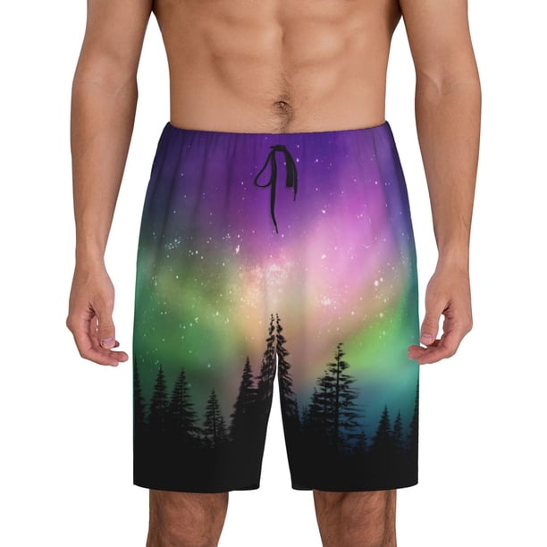 Balery Northern Lights Pantalones cortos de pijama de punto de algodón para hombre con cinturilla y bolsillos-XX-Large