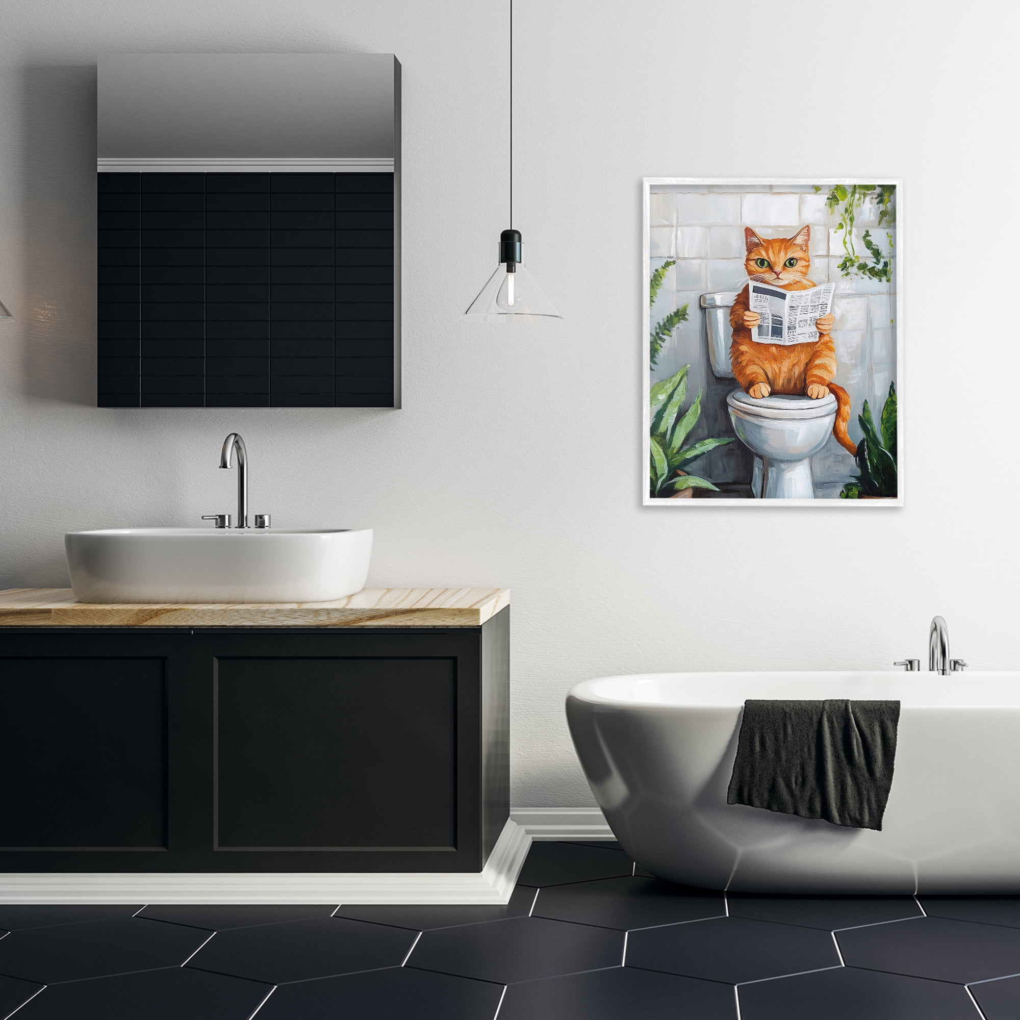 Stupell Industries Orange Cat Reading Paper White Framed Giclee Art, design by The Prints Vibe