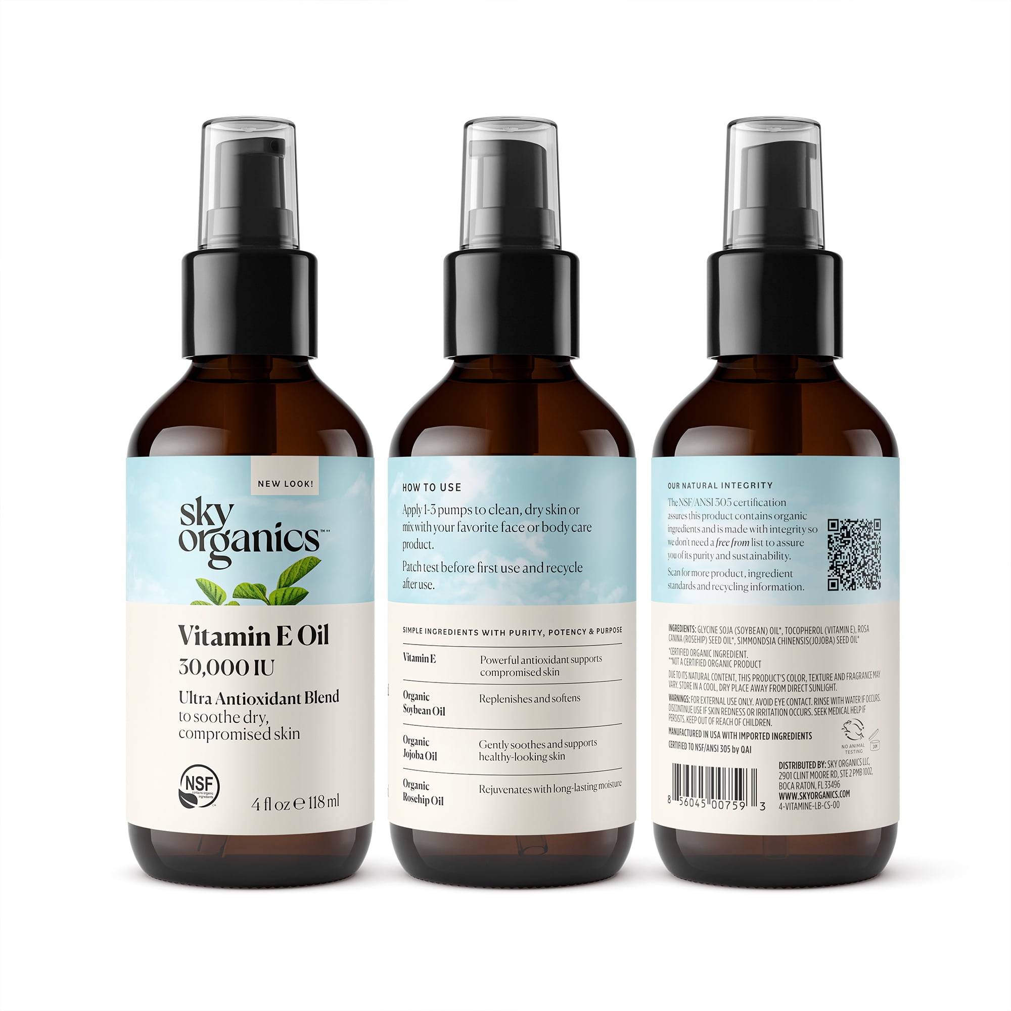 Sky Organics Vitamin E Oil for Soothing Dry, Compromised Skin, 4 fl oz