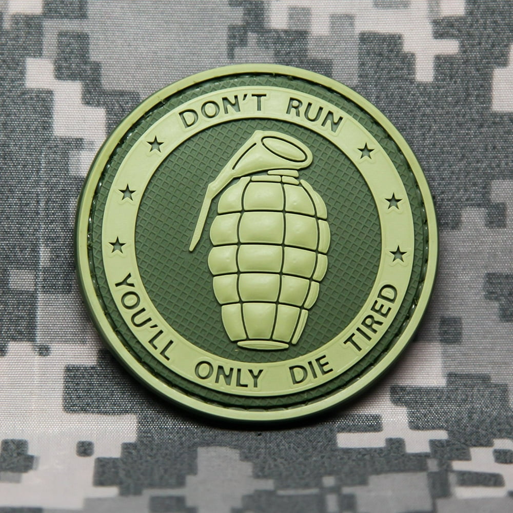 DON'T RUN YOU'LL ONLY DIE TIRED PVC Morale Patch, Velcro Morale Patch