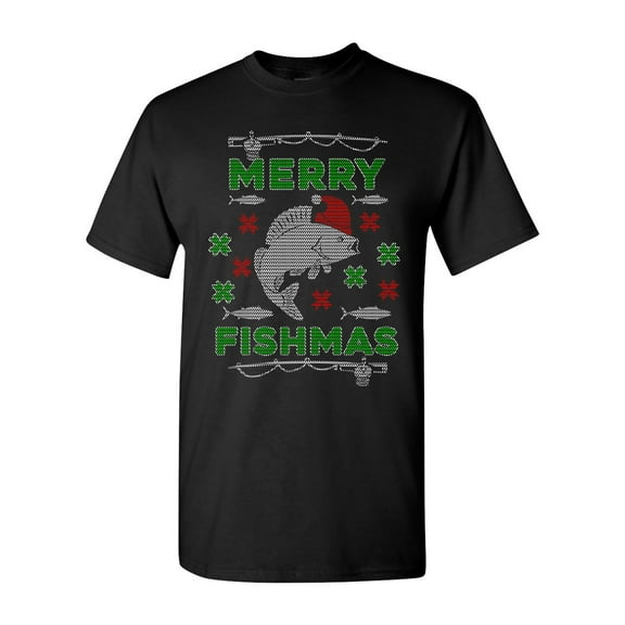 Merry Fishmas Fish Santa Hat Ugly Christmas DT Adult T-Shirt Tee