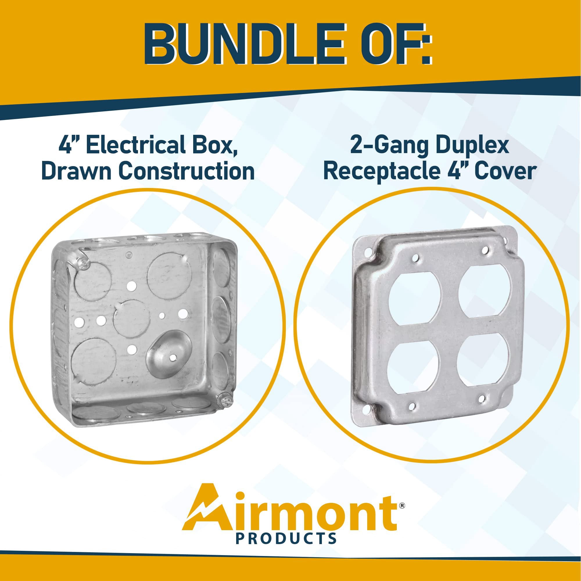 4 Pack Electrical Box Cover  4" Square  Galvanized Steel, 1/2" Raised, Exposed Work  for Double Duplex Receptacle and Outlet Applications  Fits 4-Inch Junction Boxes