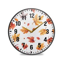 Yayeee Wall Clock Battery Operated 11.9" Silent Non-Ticking for Living Room, Watercolor Autumn Leaves