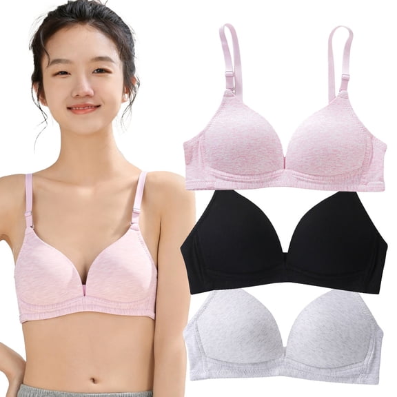 Girls Training Bra with Padded Cups 3 Pack Soft Cotton Bralette Adjustable Straps Wire-Free Size 32-38