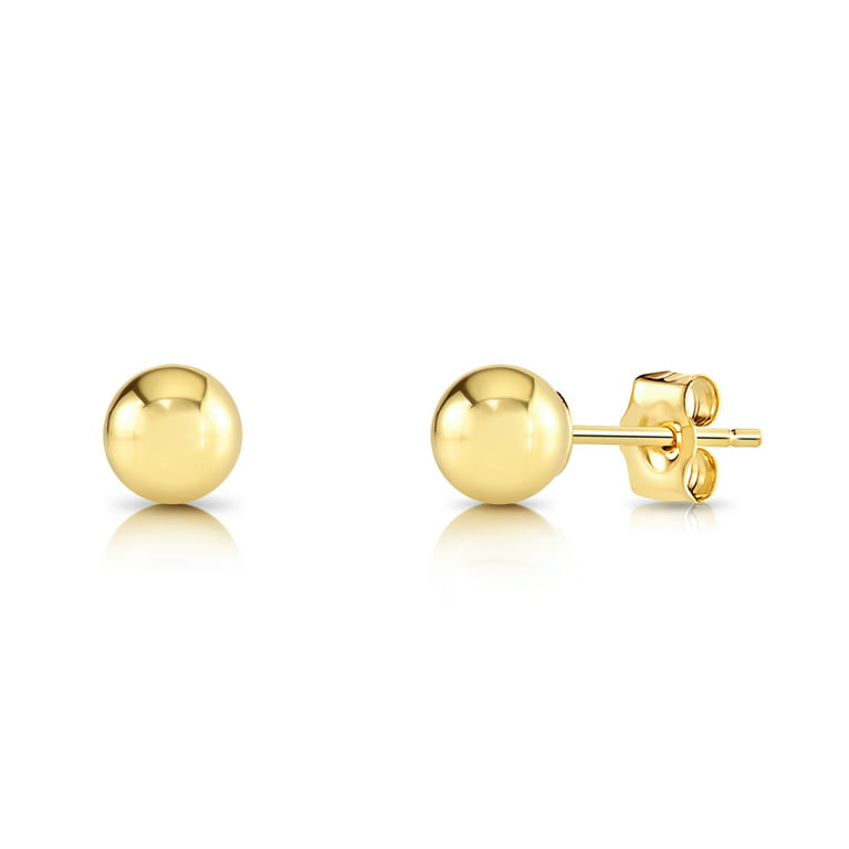 Tilo Jewelry 14k Yellow Gold Polished Ball Stud Earrings with Secure  Push-backs | 5mm | Classic Everyday Earrings | Women, Girls, Men, Unisex