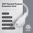 thumbnail image 3 of BN-LINK 35ft Outdoor Extension Cord, 3-Prong, 16 Gauge General Purpose Power Cord, Grounded Plug, White, for Landscaping & Holiday Decorations, Home & Office, 13A, ETL, 3 of 7