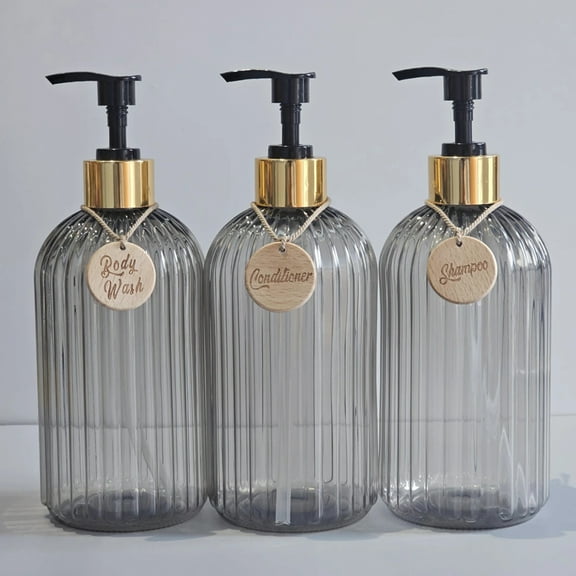 3PCS Elegant Shampoo Conditioner and Body Wash Dispenser Bottle with tags, Ideal for Bathroom Shower Plastic Refillable Bottle
