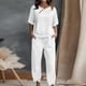thumbnail image 2 of Conjunto de dos piezas para mujer: camiseta de manga corta con botones y pantalón largo - Poliéster y spandex, estilo informal de verano, 2 of 7